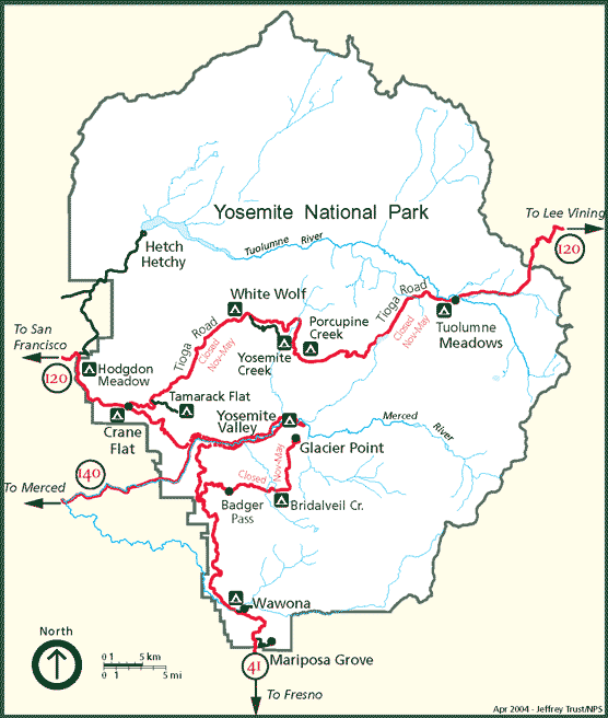 map of yosemite national park